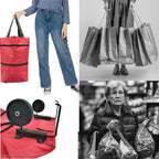 Collapsible Shopping Grocery Bag With Wheels Rolling Tote Bag With Wheels Large Reusable Shopping Bags Foldable Cart(Red,Large)