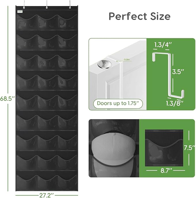 Unjumbly Baseball Hat Rack, 27 Pocket Over-The-Door Hat Organizer with Clear Deep Pockets to Display Baseball Caps Collection