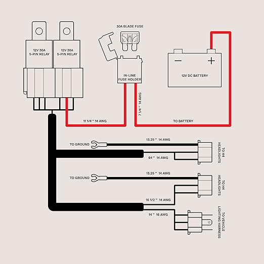 True Mods H6054 H4 LED Headlight Wiring Harness [Negative Switched Conversion] [Fused] Universal H4 Head Light Relay Harness 