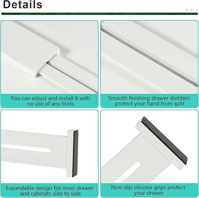4 Pack Bamboo Drawer Dividers 2.6" High, Adjustable Length from 12 Inch to 17 Inch, Expandable Kitchen Drawer Organizer Separ