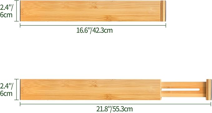 VaeFae Adjustable Bamboo Drawer Dividers, Expandable Drawer Organizer for Kitchen, Bedroom, Bathroom, Dresser and Office, 6-P