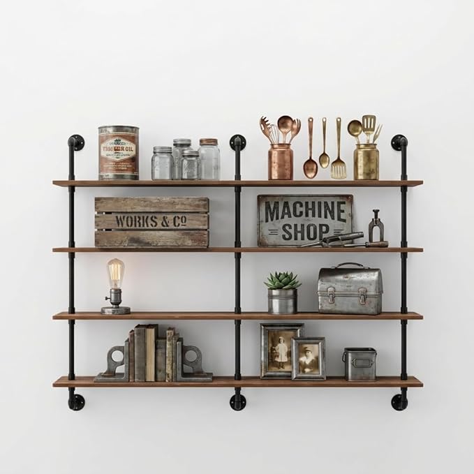 Floating Shelves for Wall Bookshelf Industrial Pipe Shelving Shelves 60 Inch Natural Wood Planks Rustic Wall Shelves Hanging 