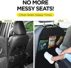 lebogner Back Seat Cover For Kids + 3 Pocket Storage Organizer, 2 Pack X-Large Waterproof Kick Mats Backseat Protector, Car S
