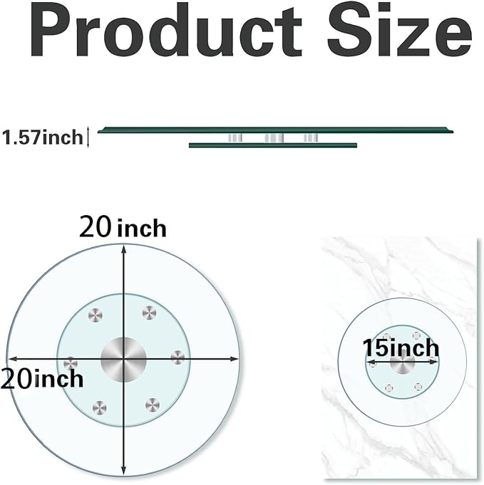 20'' Glass Lazy Susan Turntable Dining Table, 360° Large Round Serving Plate Tabletop Rotating Tray with with 6 Elegance Assi