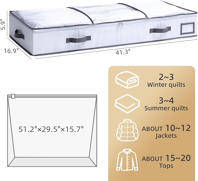 TAILI Under Bed Jumbo Vacuum Seal Storage Bags for Comforters and Blankets, Large Capacity White Foldable Box Save 80% Space,