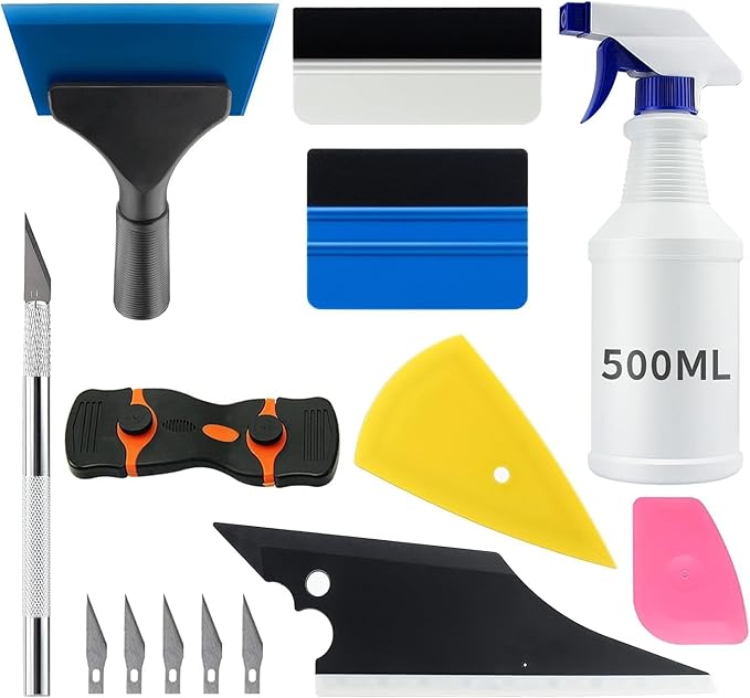 9 Pcs Vehicle Car Window Tint Application Tools Kit Glass Protective Film Installing Tool Car Window Film Squeegee Auto Vinyl Wrap Installation Kit for Vinyl (9)