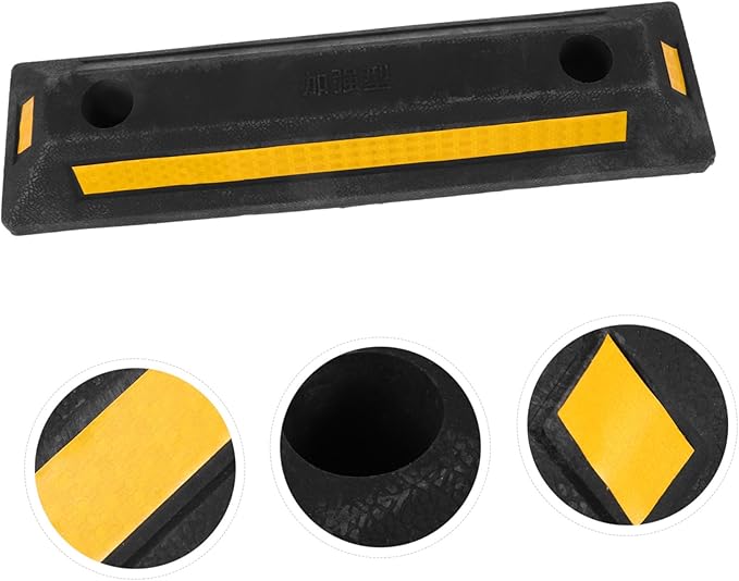 Heavy Duty Rubber Parking Block Stopper with Anti-Slip Texture Garage Car Stop Indicator for Driveway and Parking Lot Pre-drilled for Secure Installation