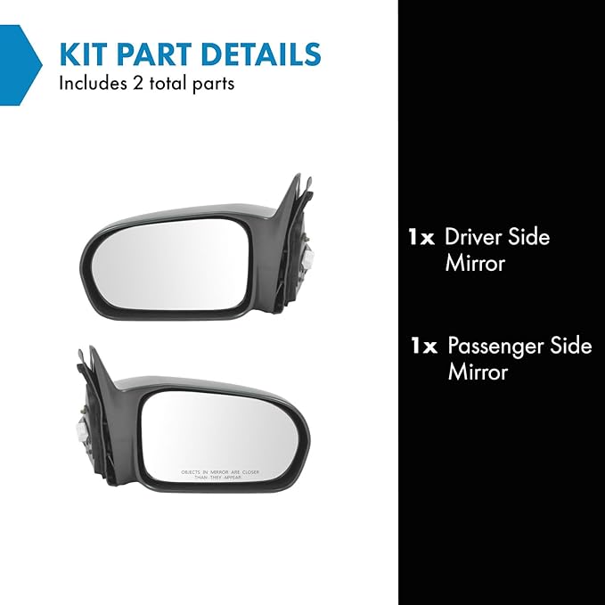 TRQ 2 Piece Driver and Passenger Side Mirror Assembly Set Electric Adjustment Non-Heated No Memory Black Compatible with 2001