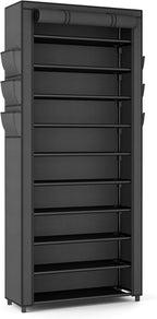 VTRIN Vertical Narrow Shoe Rack Organizer Tall Shoe Rack for Closet Entryway 10 Tier Non-Woven Cover Shoe Shelf Holds 36-41 P