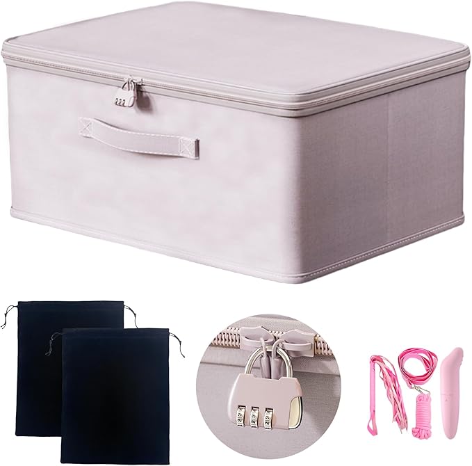 Locking Adult Game Toy Storage Organizer Lock Box Toy Storage Bins Women and Men Game Toys Storage Bags with 2 Drawstring Bag