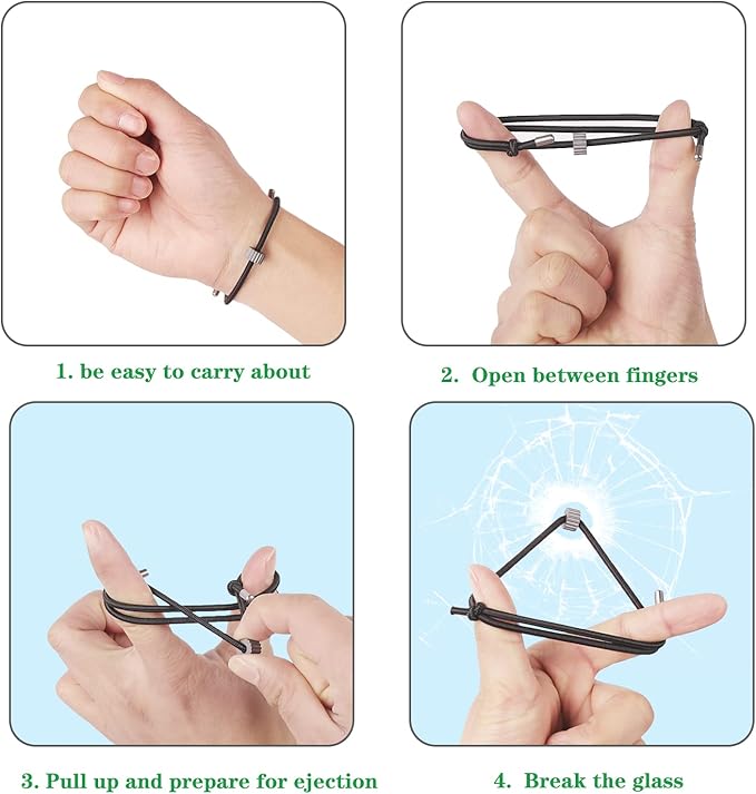 CYDZSW 2Pcs Glass Window Breaker Bracelet,Car Emergency Window Breakers and Seatbelt Cutter,Spring Loaded Glass Breaker Tools