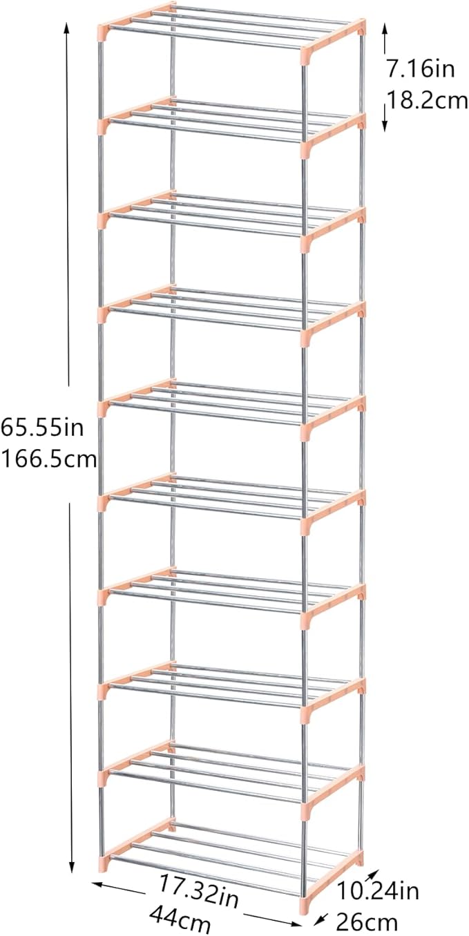 Jucaifu Stackable Small Shoe Rack, Entryway, Hallway and Closet Space Saving Storage and Organization (10-Tier, Pink)