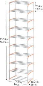 Jucaifu Stackable Small Shoe Rack, Entryway, Hallway and Closet Space Saving Storage and Organization (10-Tier, Pink)