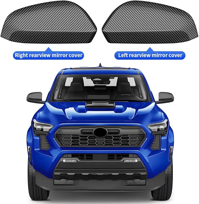 Chrome Carbon Fiber Style Car Side Door Mirror Trim Cover for Toyota Tacoma 2024 2025 2026 and 4Runner 2025 2026 (Rearview None Turn Signal Lamp）Auto Exterior Decorations Accessories Decor Kit