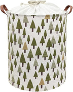 Nursery Laundry Basket Canvas Fabric Baby Boy Storage Bins,Collapsible Woodland Hamper,Waterproof Storage Baskets with Leathe