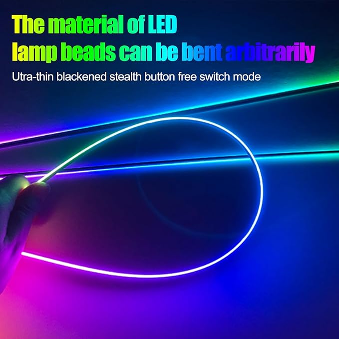 Acrylic Interior Car LED Strip Light with APP, 18-in-1 128 Colorful 6 Pieces Fiber Optic Car Decoration Atmosphere Light Kits, Dual Zone Music Sync Rhythm RGB Neon Lighting for All Cars