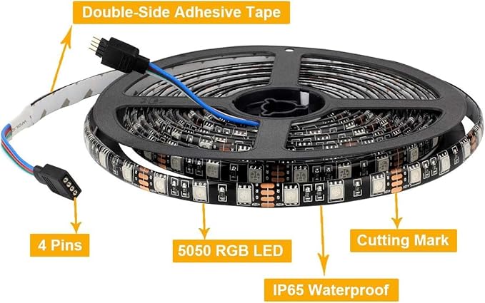 SUPERNIGHT LED Strip Lights, 16.4FT 5M SMD 5050 Waterproof 300LEDs RGB Color Changing Flexible LED Light Strip for Bedroom, TV Back Lighting, Christmas, Valentine's Day (Black PCB) 2 Pcs