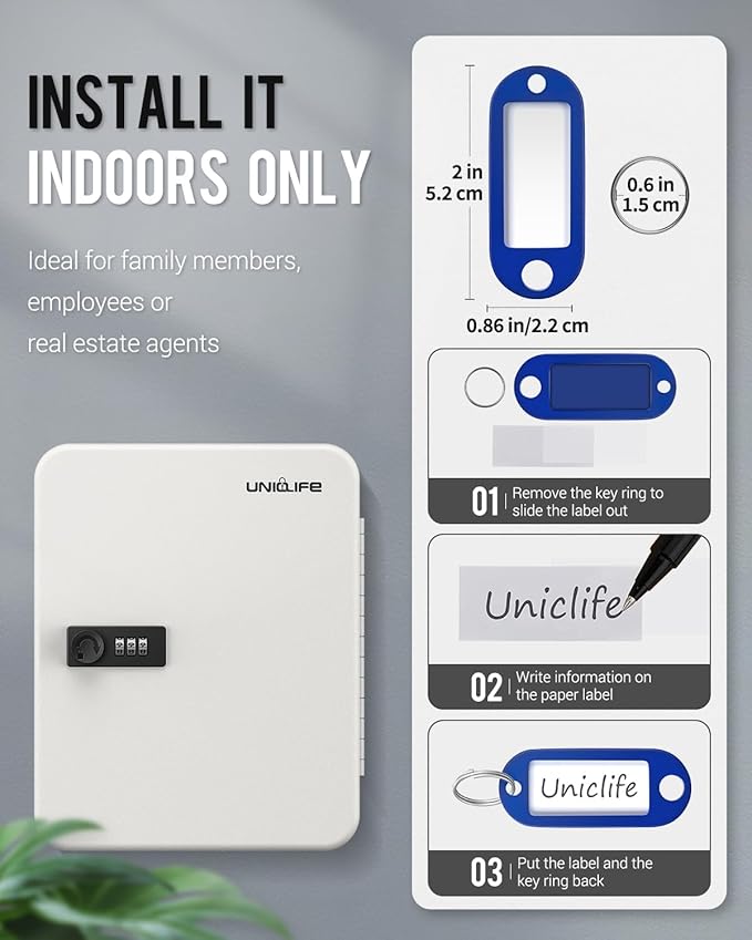 Uniclife 48 Position Key Cabinet with Combination Lock Resettable White Digital Security Storage Box Steel Key Organizer with