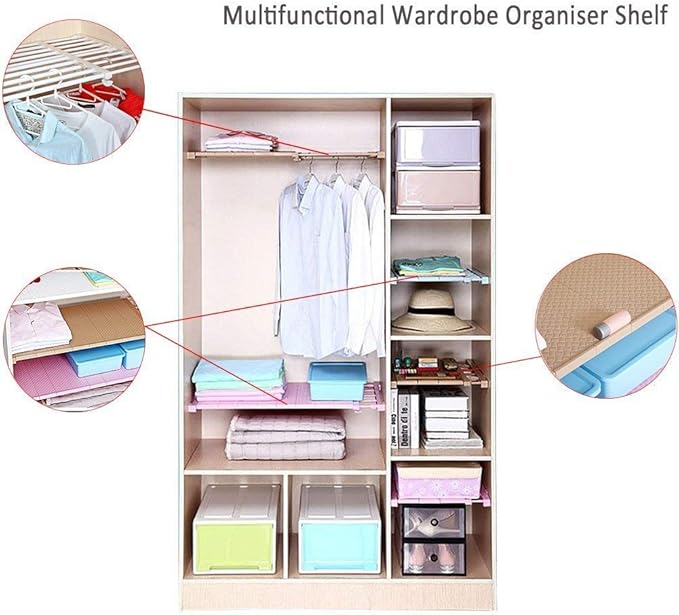 Adjustable Shelf Organizer Expandable Closet Shelf and Rod with No Drilling for Wardrobe Cupboard Kitchen Bookcase (22.1" - 3