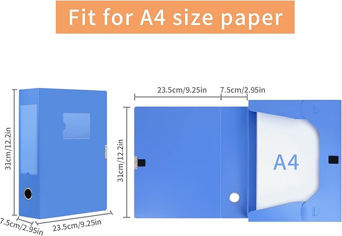 HUA JIE A4 Storage File Boxes Plastic Archives Cases with Lid, File Folder Organizer Document Filing Box for office,31×7.5×23