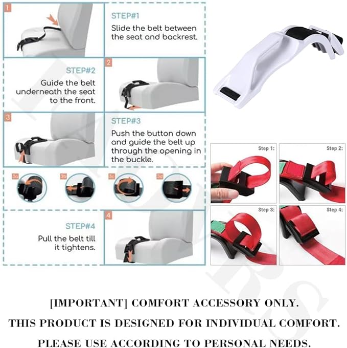 Universal Fastening Straps for Car Seat Cushions - Adjustable Extension Bands, White