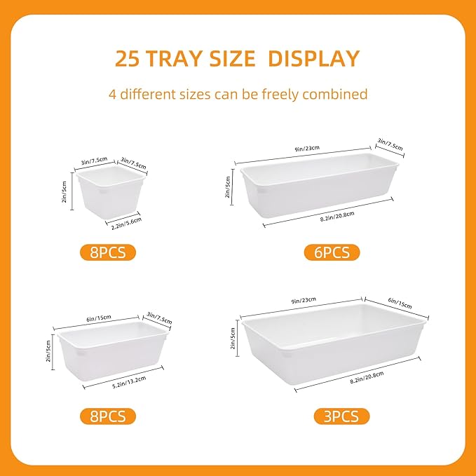 Kitchen Desk Drawer Organizers Storage for Office, Small Acrylic Vanity Trays Makeup for Drawer Bathroom Plastic Make up Orga