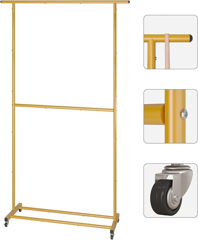 Sywhitta Double Rod Clothing Garment Rack, Rolling Clothes Organizer on Wheels for Hanging Clothes, Easy to Assemble, Adjusta