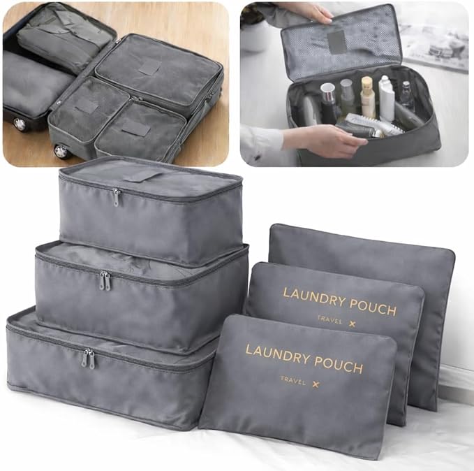 6 Set Travel Packing Cubes for Luggage – Laundry Pouch Organizer Bags, Lightweight Storage Pouches for Clothes, Shoes, and To