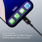 Beats USB-A to USB-C Woven Short Cable Fast Charging Durable/Tangle-Free Compatible Charger for Apple & Android Devices (8 in