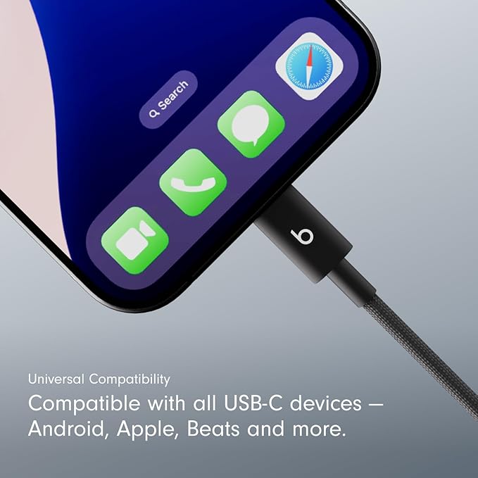 Beats USB-A to USB-C Woven Short Cable Fast Charging Durable/Tangle-Free Compatible Charger for Apple & Android Devices (8 in