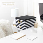 BLU MONACO | Decorative Hanging File Box with Lid | File Bins with Lids for Desk Storage | Desktop Hanging File Organizer for