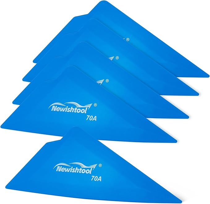 NEWISHTOOL 5-Pack Car Tint Tools Triangle Squeegee, 70A Hardness Blue Contour Corner Scraper Tool with Multi-Edge, Window Tint Squeegee for PPF, Car Wrapping, Window Film Application