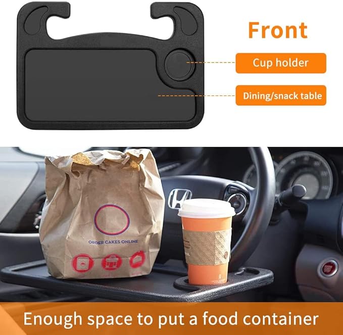 Steering Wheel Desk Tray for Subaru Ascent 2019-2024, Driver Seat Laptop Mount Portable Food Eating Table Travel Accessory Black Plastic