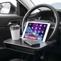 Double-use Steering Wheel Tray(14.5*11inch), Car Food Trays for Eating with Drinks Holder, Car Trays for Eating for Pad Laptop, Multipurpose Travel Car Accessories, Fits Most Vehicles Steering Wheels