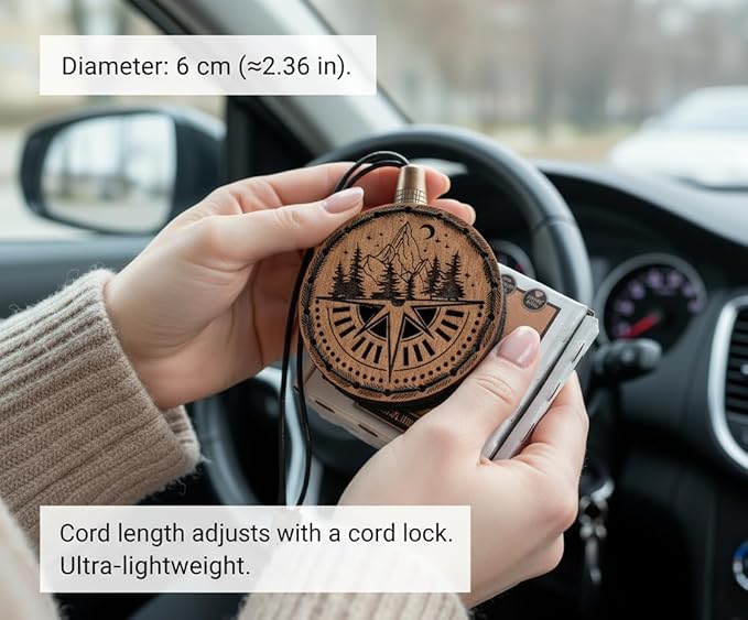 Wood Car Air Freshener — Compass Mountains — Handmade Unscented DIY Essential Oil Hanging Diffuser with Felt Insert — Add You