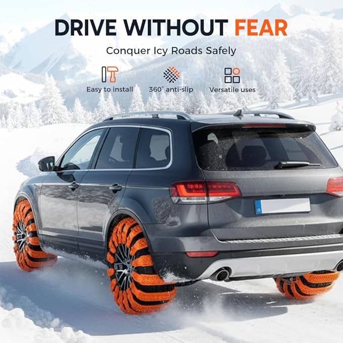 Reusable Anti Snow Chains,Universal Emergency Snow Non-Slip Zip Tie Tire Chains,Adjustable Snow Tire Chain Anti-Skid Belt Whe