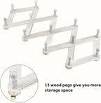 Homode Accordian Wall Hanger, Expandable Coat Rack Wall Mounted, Accordion Style Wood Hat Rack with 13 Peg Hooks for Hanging 