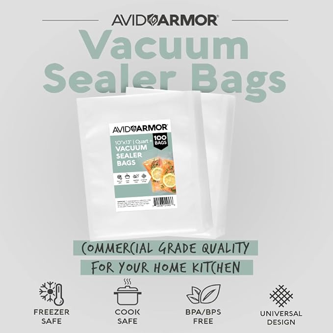 Avid Armor Vacuum Sealer Bags QUART PLUS Size 10"x13" 100 Pack for Food Saver and Seal A Meal Vac Sealers BPA Free Commercial