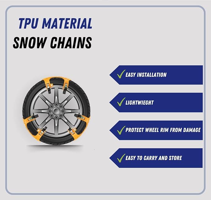 Jeremywell 6 PCS Car Snow Chains for TWO TIRES Emergency Anti Slip for Most Cars/SUV/Trucks, Winter Universal Security Chains