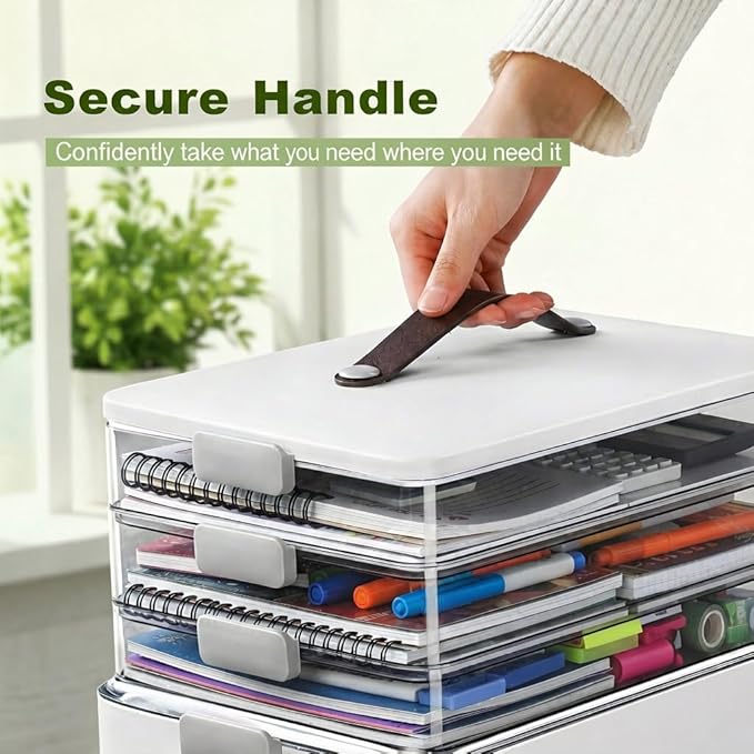 MOPALL 4-Tier Medicine Organizer Storage Box, Portable Latch Bin with Lid and Leather Handle, Cabinet Closet Organization for