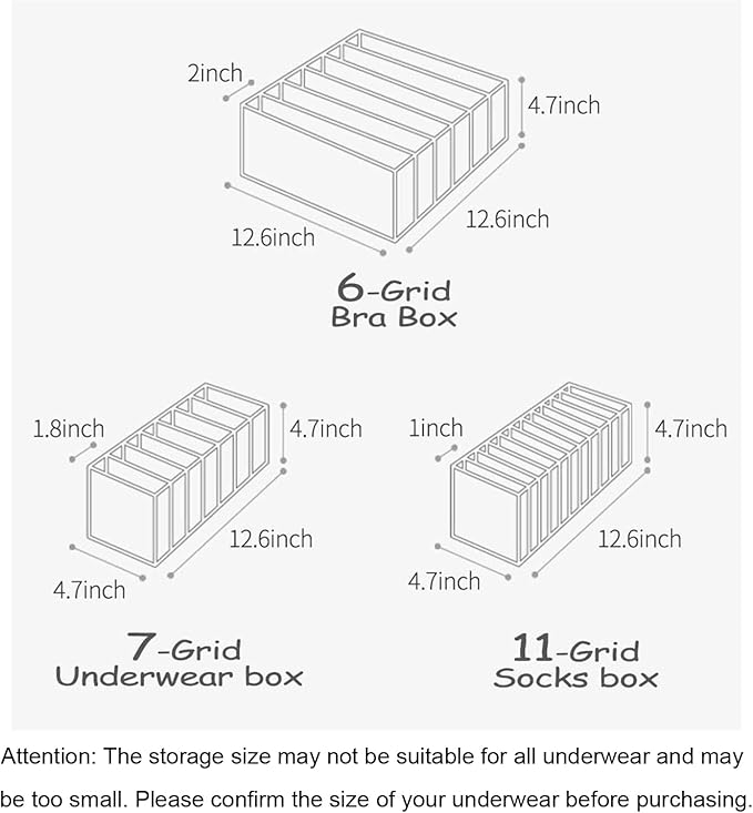 Underwear Organizer, 3 Set Foldable Bra Underwear Organizer Drawer Divider Storage Organizer for Underwear, Socks, Ties, Bras