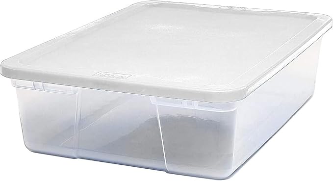 HOMZ 2-Pack Snaplock, Small Clear Plastic Storage Organizer Bins w/ Lids, 28 Quart, White - Stackable Container Boxes for Bed