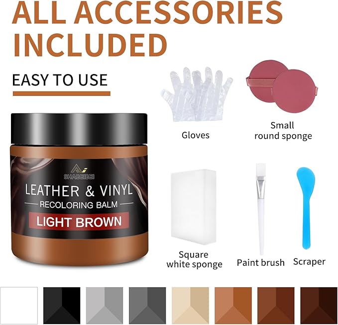 Leather Recoloring Balm with 100ml Mink Oil, Light Brown Leather Repair Kit and Scratch Remover for Furniture, Car Seats, Sof