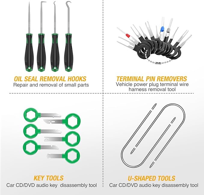 GOOACC 102Pcs Trim Removal Tool, Auto Push Pin Nylon Bumper Retainer Clip Set Fastener Terminal Remover Tool Round Handle Cro