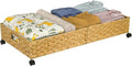 Under Bed Storage with Wheels, 31.5In/40L Large Rolling Underbed Storage Organizer Drawers Bins, Rattan Under the Bed Storage
