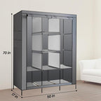 PLKO Portable Closet, Wardrobe Closet Organizer,Portable Clothes Closet Rolling Door Wardrobe with Grey Oxford Fabric Cover f