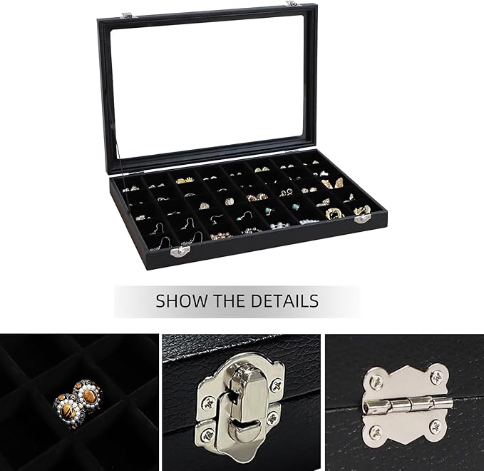 Wudygirl Jewelry Organizer 40 Grid Earring Holder Organizer with Clear Lid Jewelry Box for Rings Earrings Bracelets Storage D