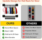2 Pack Hat Hanger for Door, Wall Hat Storage Organizer Rack with 20 Clips for Baseball Cap, Black Hat Holder Wall-Mounted Cap