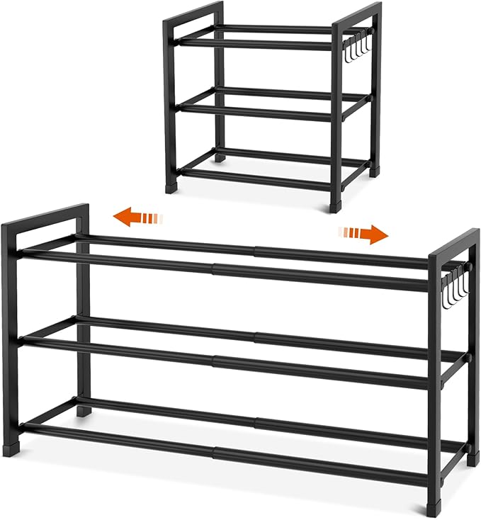 Expandable Shoe Rack for Closet Adjustable Metal Shoe Rack for Entryway 18.5"-33" Free Standing Shoe Organizer 12 Pairs with 