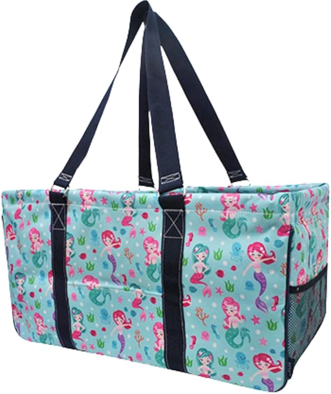 NGIL Extra Large Utility Tote Reusable Grocery Bag Oversized Collapsible for Groceries, Storage, Picnic, Beach (Mermaid-Navy)
